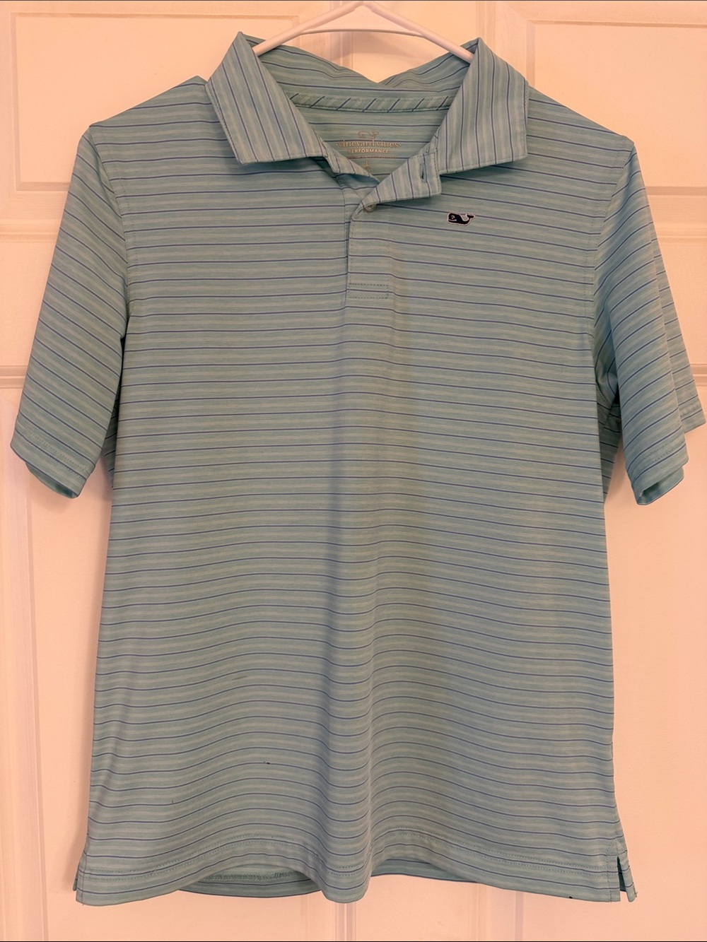 Vineyard Vines Men's Striped Polo in Aqua and Blue (kids large)
